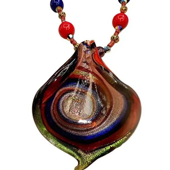 NEW Multicolor Murano Glass Beads Pendant Necklace Handcrafted Abstract Design - Picture 12 of 15
